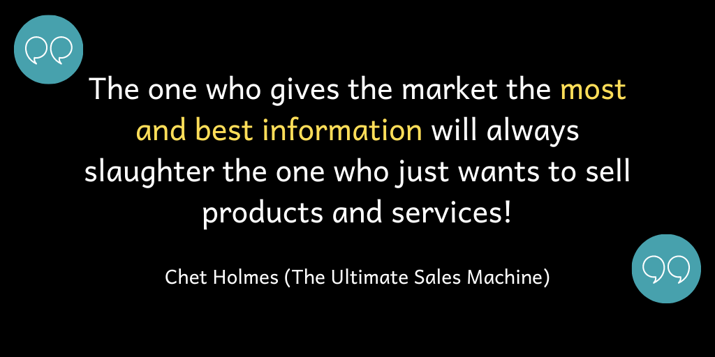 The one who give the market the best information slaughters the one who just sells products and services.